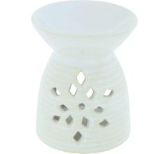 Keramische XL Oliebrander Aromabrander Voor Geuroliën Of Waxmelts - Ribbel - 10 x 10 x 12 cm - Wit