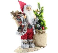 Luxe Afgewerkte Kerst Decoratie Kerstman Staand Naast Kerstboom - Zwart-Rood - 30cm