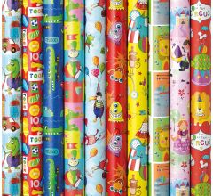 Präsenta Assortiment luxe cadeaupapier inpakpapier voor kinderen 6 - 200 x 70 cm - 6 rollen