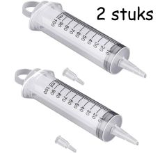 Injectiespuit / doseerspuit / Spuit zonder naald en met extra lange tuit - 100 ml - 2 stuks