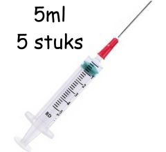 Injectiespuit / doseerspuit / spuit met naald en met maataanduiding - 5 ml - 5 stuks
