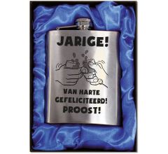 Zakfles - Heupfles met Schroefdop - RVS - Voor de jarige (inhoud 210 ml)