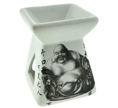 Boeddha geurbrander aromabrander voor geurolie of waxmelts - off-white keramiek - Vierkant - 8 x 8 