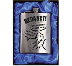 Zakfles - Heupfles met Schroefdop - RVS - Bedankt (inhoud 210 ml)