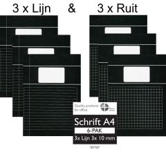 Benza Combi- Pack - Schriften A4 - 3 x Ruit – 3 x Lijn - Zwart