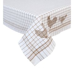 Clayre & Eef - Tafelkleed - textielserie Landelijk - geruit - Kippen & Hanen - 100 x 100 cm - zand
