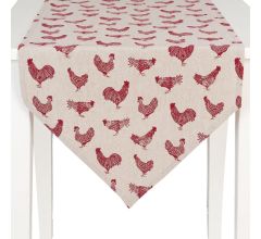 Clayre & Eef - Tafelloper - textielserie Landelijk -  Kippen & Hanen - 50 x 160 cm