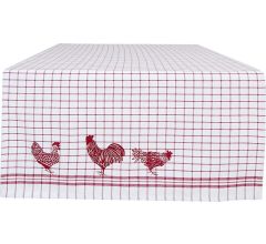 Clayre & Eef - Tafelloper - Katoen - geruit - Kippen & Hanen - Country Side Chicken - Rood - 50 x 1