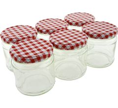 Confituur pot Jampot Inmaakpot met Geruite schroefdeksel van 210 ml - 7 x 7 cm - 6 stuks