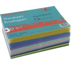 Luxe Enveloppen Assorti Pastel Kleuren 16,2 x 11,4 cm (C6) - Verpakt Per 50 Stuks (10 x 5 )