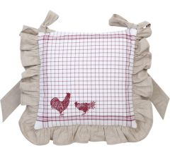 Kussenhoes Voor Stoelkussens Landelijk - geruit - Kippen & Hanen - Katoen - 40 x 40 cm - 1 Stuks