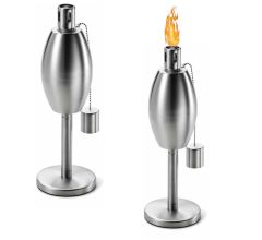 Fire &amp; Deco- Tuinfakkel - olielamp met ovale oliecontainer, van geborsteld RVS en deksel/blusdo