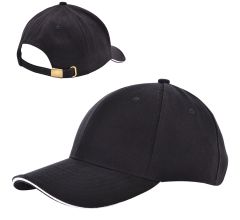 6 Panel Cap van zwaar geborsteld katoen met koperen bucklesluiting - Zwart / Wit