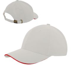6 Panel Cap van zwaar geborsteld katoen met koperen bucklesluiting - Grijs / Rood
