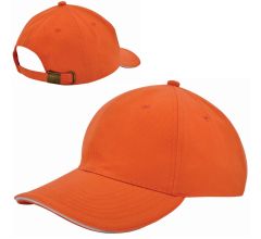 6  Panel Cap van zwaar geborsteld katoen met koperen bucklesluiting - Oranje / Wit