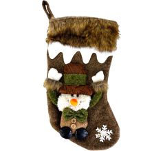 Luxe 3D Kerstsok - Sneeuwpop - 34 x 17 cm - Bruin