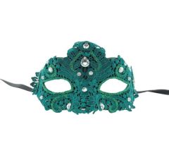 Venetiaanse Masker met Diamanten - Groen - 16 x 9 x 11 cm