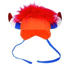 Oranje Vikinghoed - Voorzien van 2 kinveters - oranje met rood-wit-blauw