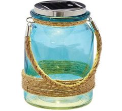 Solar windlicht in glas - Blauw