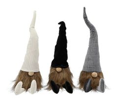 Kerst Gnome Kerst Gnoom corduroy 48 x 18 cm - zwart, wit en grijs - 3 Stuks