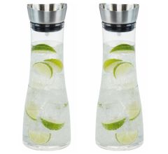 Glazen Waterfles Karaf Met Roestvrijstalen Zeef - 1 Liter - 2 Stuks