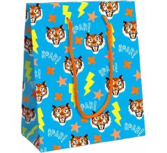 Luxe Cadeautas Met koord Kinderen - 24 x 10 x 33,5 cm - coole tijgers - Blauw - 12 Stuks