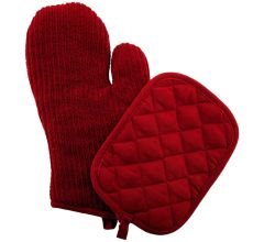 Ovenwant &amp; Pannenlap - 100% Katoen - Extra dik - Donkerrood