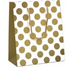 Luxe Cadeautas Met koord - 19 x 10 x 23 cm - Big Dots - Gold - 12 Stuks