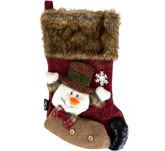 Luxe XL 3D Kerstsok - Sneeuwpop - 23 x 46 cm - Rood