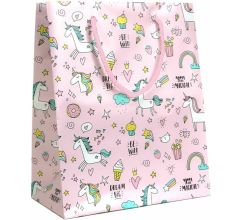 Luxe Cadeautas Met koord Kinderen - 24 x 10 x 33,5 cm - Unicorn - Roze - 12 Stuks