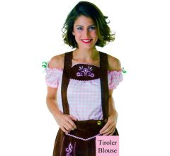 Tiroler Blouse Dames Dirndl Roze-Wit – Maat: M