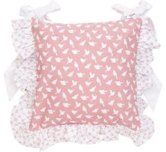 Clayre & Eef stoelkussenhoes - Katoen - 40 x 40 cm - Landelijk - Vogels - Birds - Oud Roze