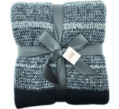 Cosy@Home - Gebreide Deken - Plaid - Donkerblauw & grijs - 152 x 127cm