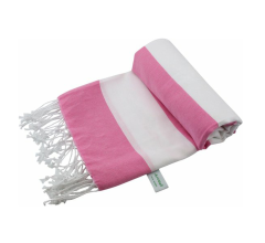 Arowell Double Banded Pestemal - Fouta - Hamamdoek - Hammamdoek - Roze - Wit - 180 x 100 cm