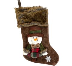 Luxe XL 3D Kerstsok - Sneeuwpop - 23 x 46 cm - Bruin