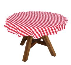 Rond tafelkleed voor buiten damastkatoen met acryl coating - Rood geblokt - Ø 150 CM