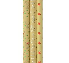 Christmas kraft cadeaupapier - Kerstpapier inpakpapier voor Kerst - 3 meter x 70 cm - 3 rollen