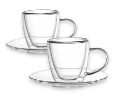 Boral - Expresso Dubbelwandige kop en schotel met oor - 80 ml - 2 stuks