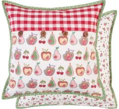 Clayre & Eef - Katoenen - Kussenhoes -  Fruit & ruitjes en houten knopen - 40 x 40 cm