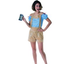 Lederhose met Bretels – Oktoberfest – Bierfeest - Dames - Maat M - Lichtbruin