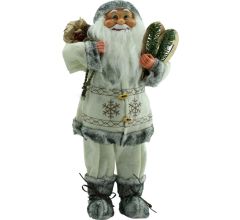 Luxe Afgewerkte Kerst Decoratie Kerstman Staand Grijs/wit 45cm