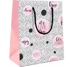 Luxe Cadeautas Met koord - 24 x 10 x 33,5 cm - Party Time - Zwart Roze- 12 Stuks