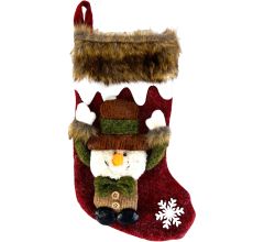 Luxe 3D Kerstsok - Sneeuwpop kerstversiering - 34 x 17 cm - Rood