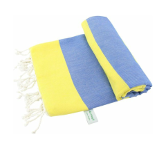 Arowell Double Banded Pestemal - Fouta - Hamamdoek - Hammamdoek - Geel - Blauw - 180 x 100 cm