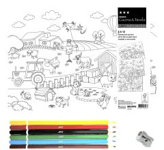 72 papieren placemats kleurplaten - 3 Designs - 2 x 6 kleurpotloden - 2 puntenslijpers - 42x30 cm