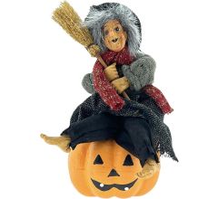 Decoratie heks op pompoen - 21 cm - Halloween