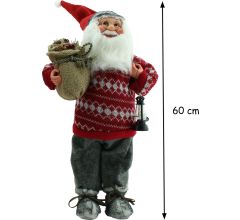 Luxe Afgewerkte Kerst Decoratie Kerstman Staand Rood/Grijs 60cm