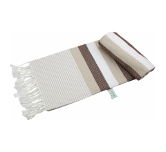 Arowell Honeycomb Banded Pestemal - Fouta - Hamamdoek - Hammamdoek - Bruin - 180 x 100 cm