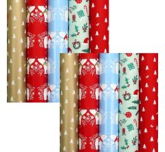 COSY COTTAGE assortiment kerstpapier cadeaupapier inpakpapier voor kerstmis - 2 meter x 70 cm - 10 