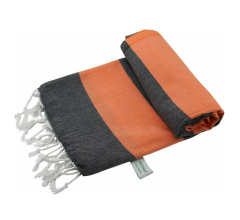 Arowell Double Banded Pestemal - Fouta - Hamamdoek - Hammamdoek - Zwart - Peach - 180 x 100 cm